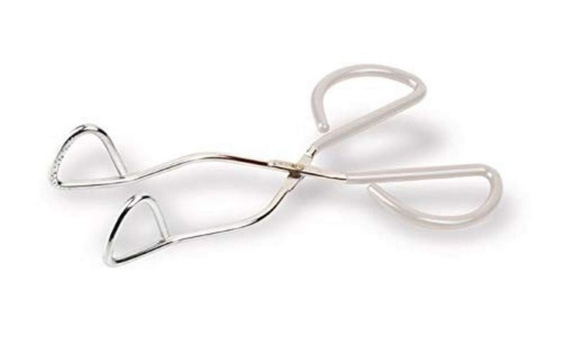 Better Houseware 10" Angled Tongs, Silver with White Handle - Image 1